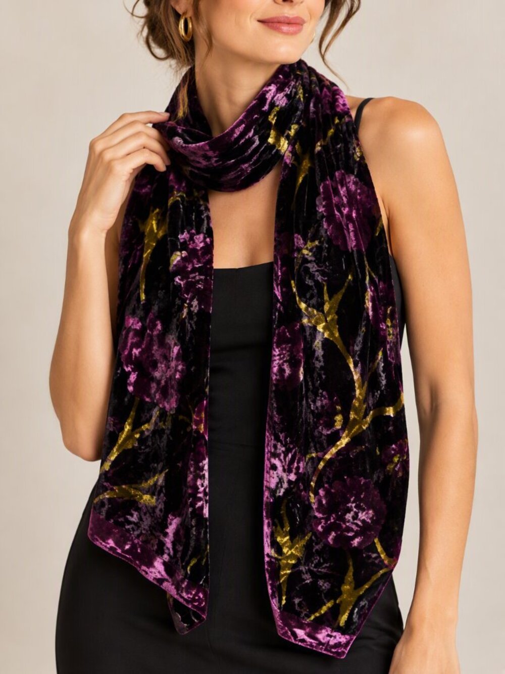 Elegant Purple Black Green Silk Blend Scarf Witchy Goth Vintage Romantic 50"